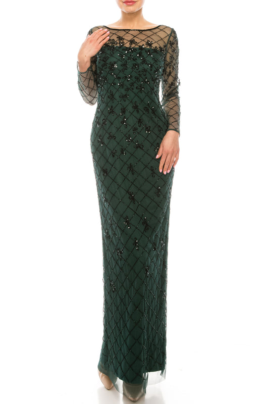 Adrianna Papell Long Sleeve Beaded Gown