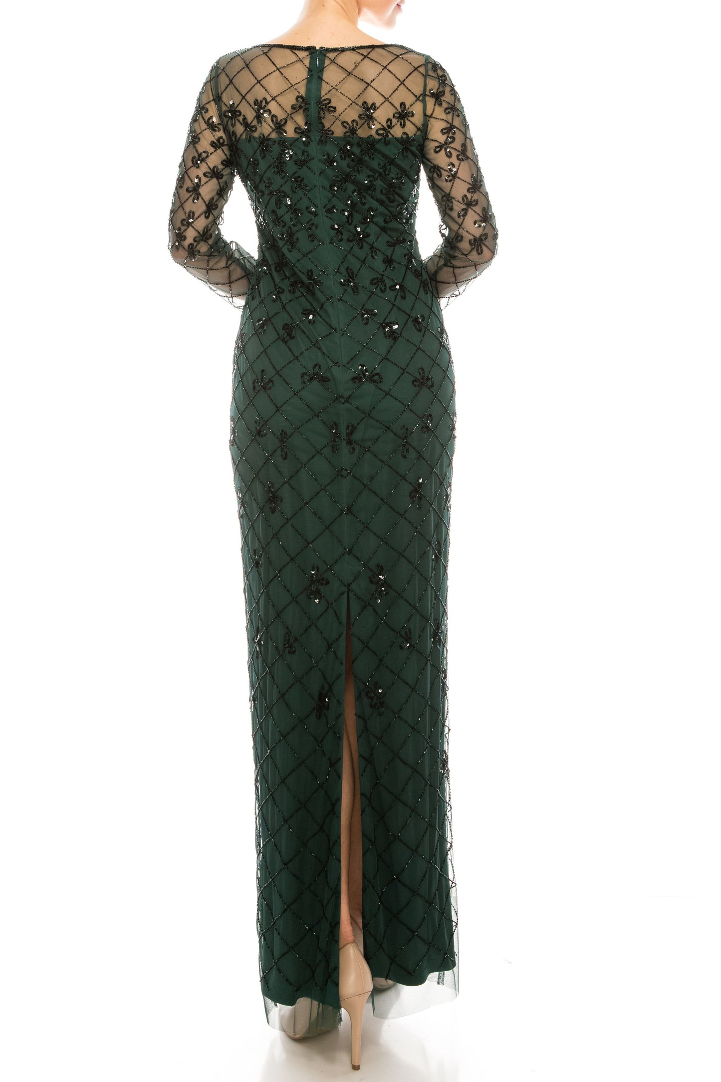 Adrianna Papell Long Sleeve Beaded Gown