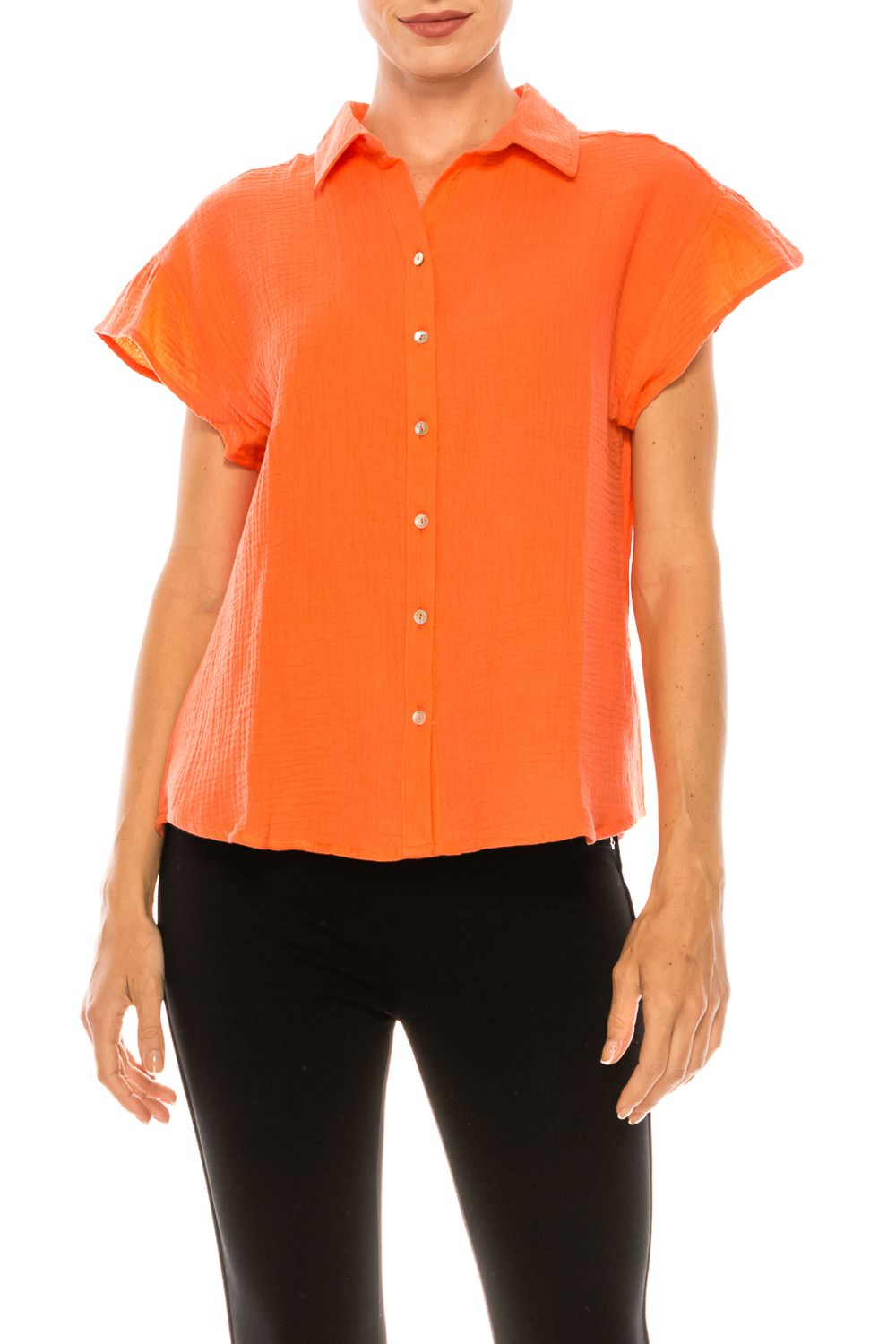 Grand & Greene Bubble Linen Collared Button Top