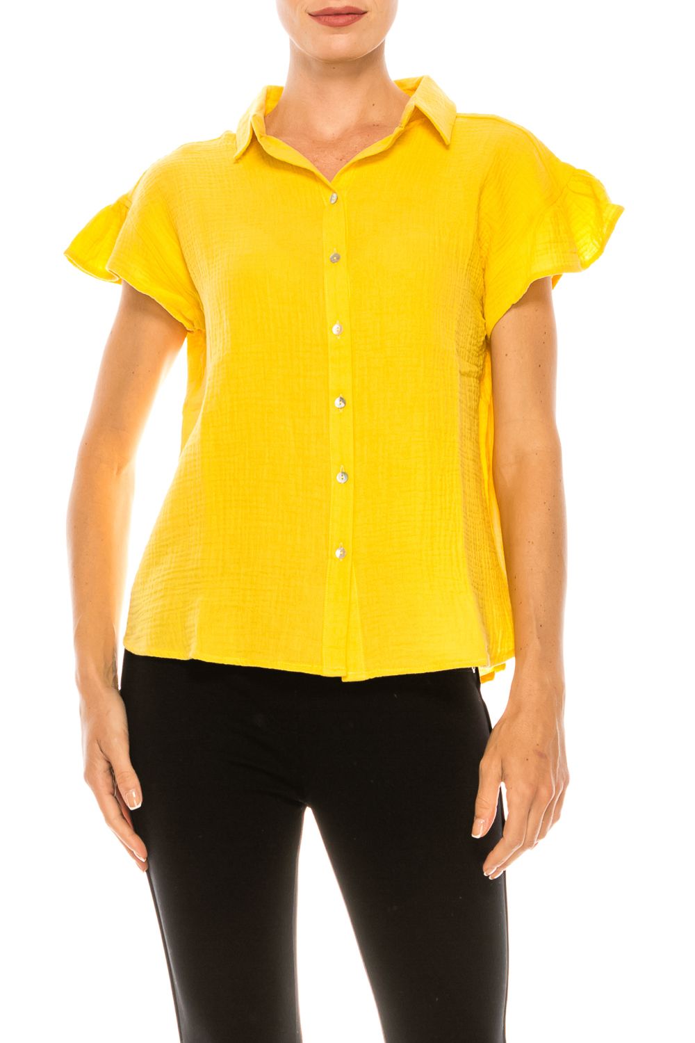 Grand & Greene Bubble Linen Collared Button Top