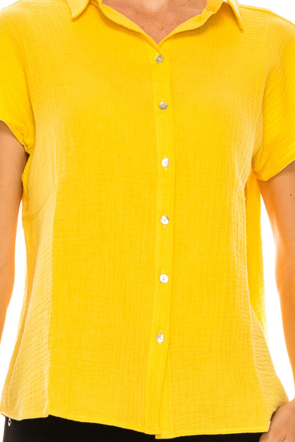 Grand & Greene Bubble Linen Collared Button Top