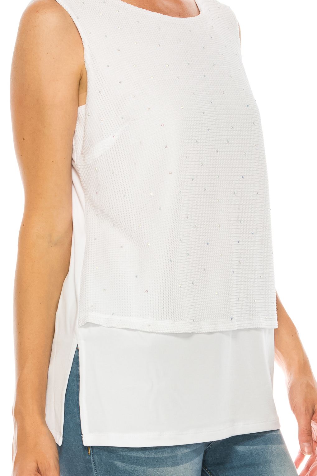 Nygard Sleeveless Overlay Rhinestone Top