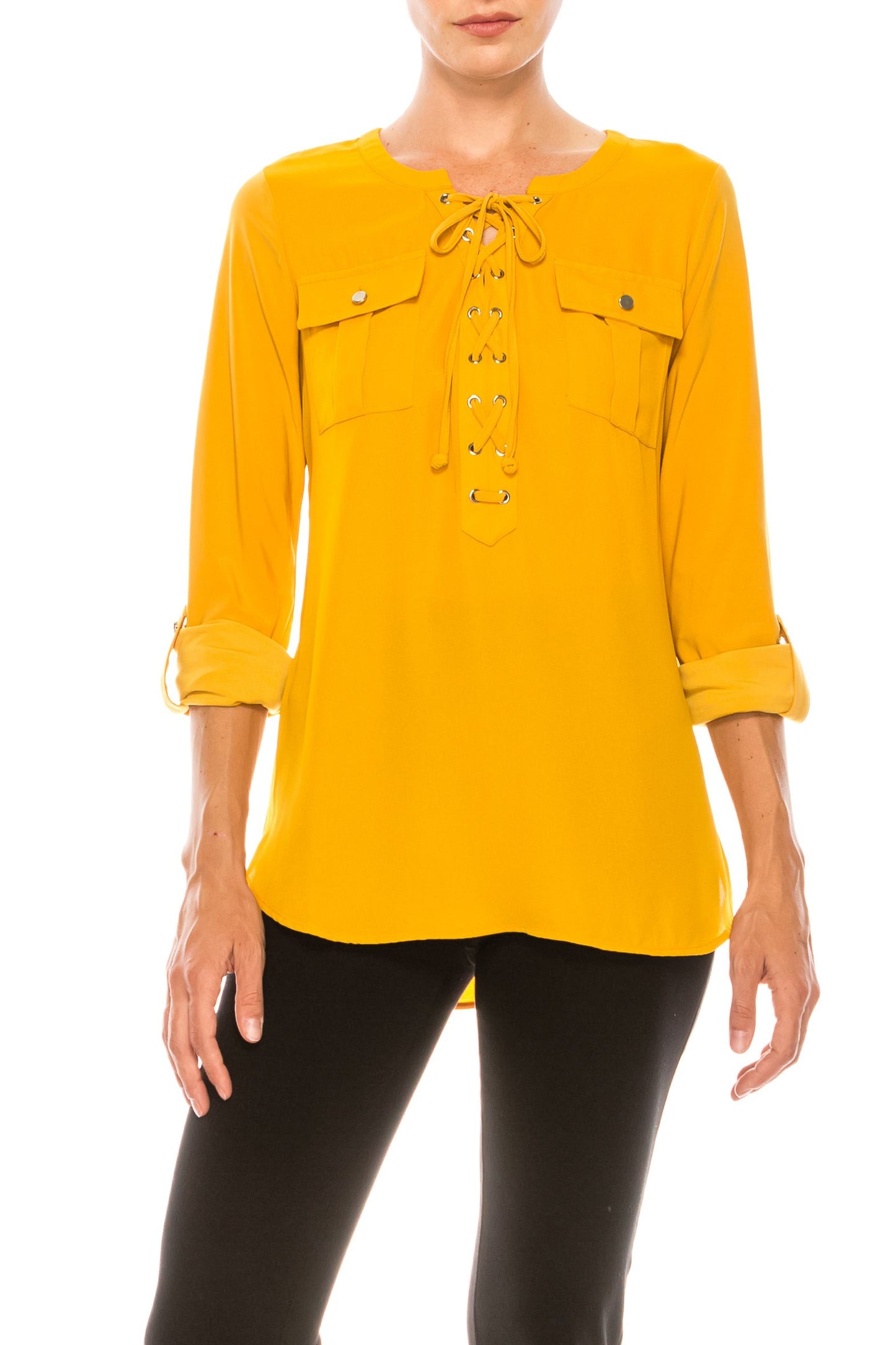 Nygard Lace Up Chest Pocket Blouse