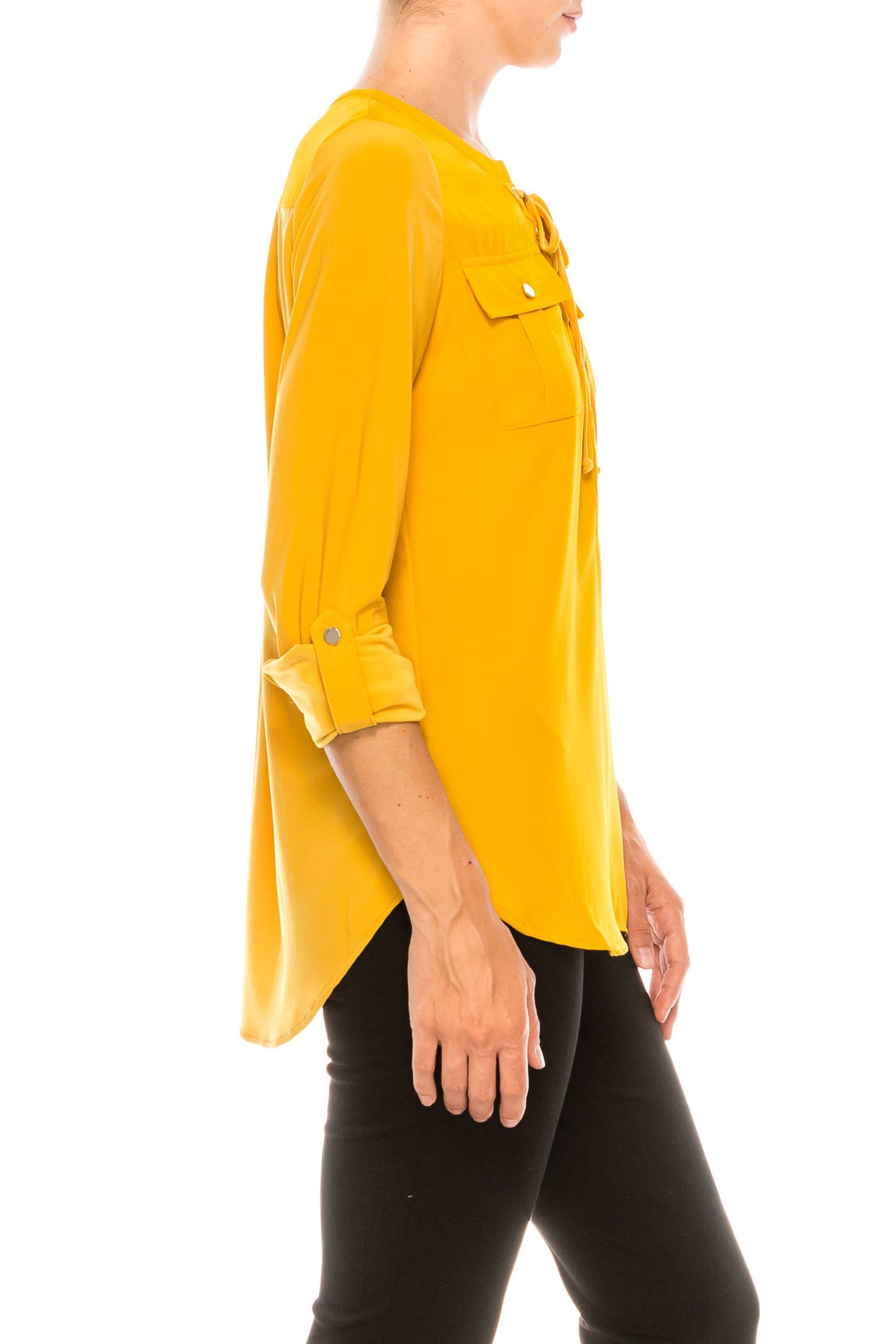 Nygard Lace Up Chest Pocket Blouse