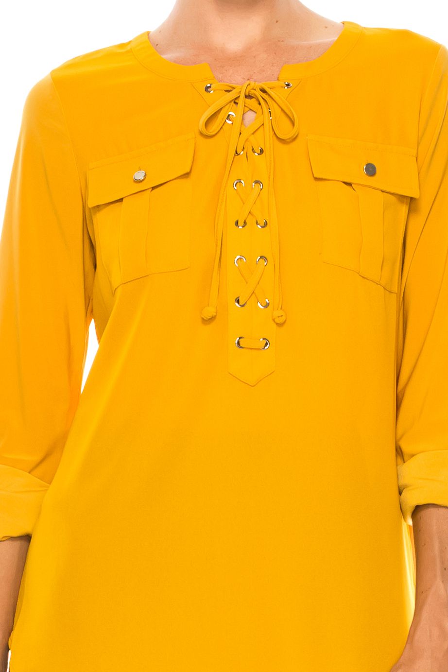 Nygard Lace Up Chest Pocket Blouse