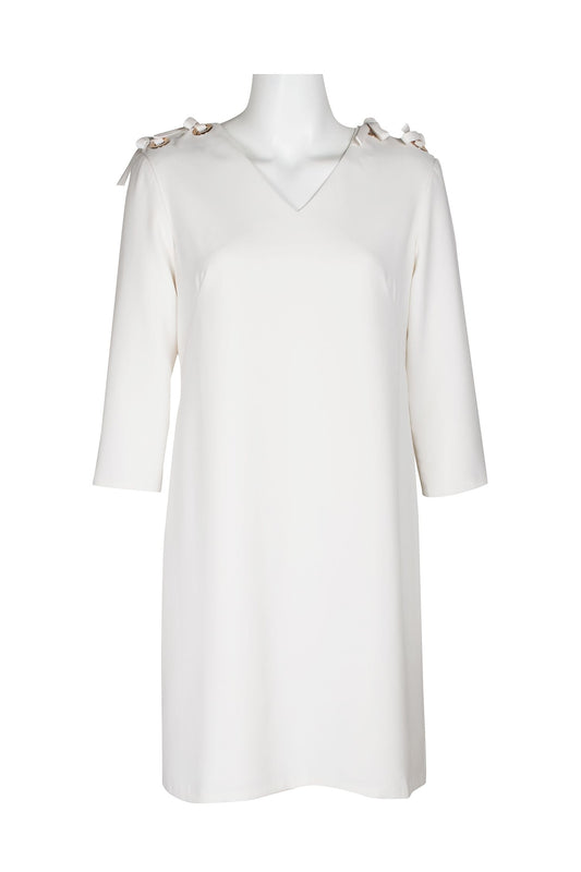 T Tahari V-Neck Sleeve Ribbon Shoulder Dress